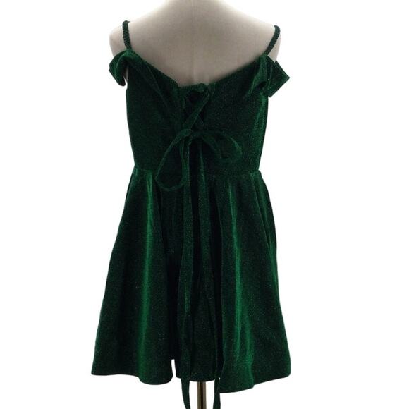 HOMECOMING 12 L Green Metallic Shimmer off shoulder party mini dress new b109 - Picture 2 of 8